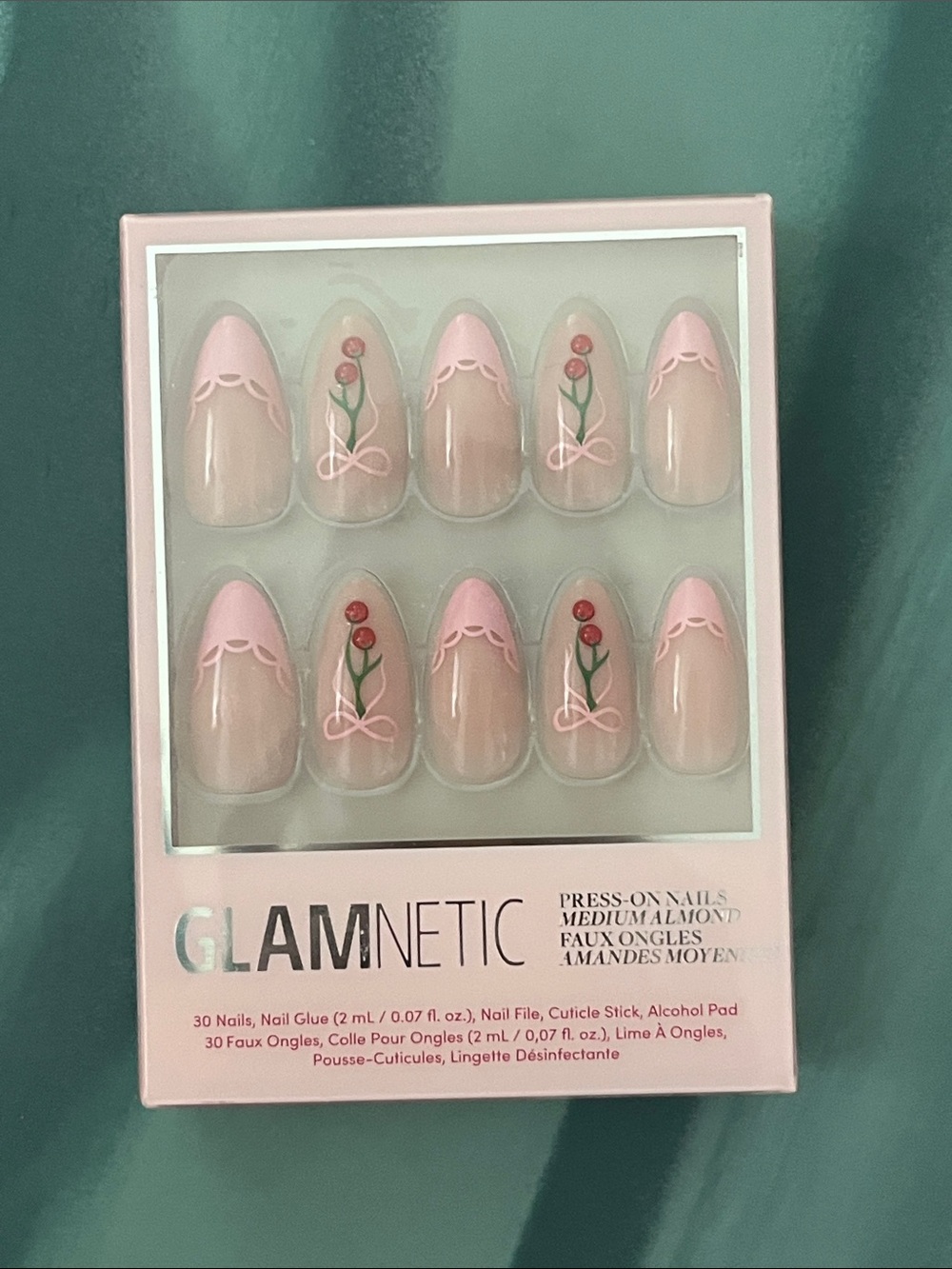 GLAMnetic Pink Floral Cherry Lace Press-On Nails